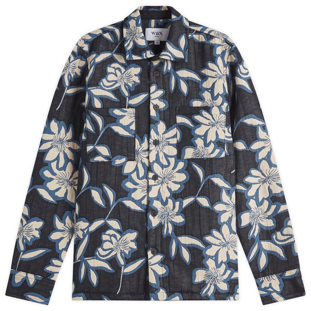 Wax London Men's Otto Quilted Overshirt Ecru/Blue